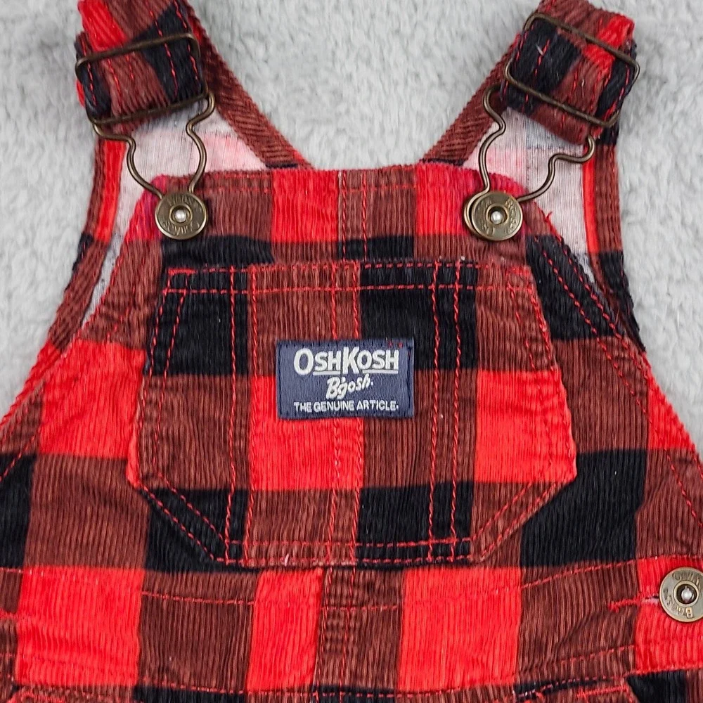 OshKosh B'gosh Overalls Kids 6 Months Red Buffalo Plaid Corduroy Vestbak Classic